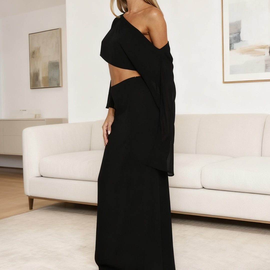 Damen Elegantes Maxi-Kleid mit asymmetrischem Schnitt und langem Arm Drune