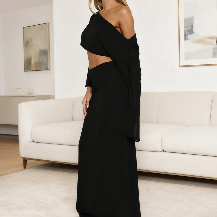 Damen Elegantes Maxi-Kleid mit asymmetrischem Schnitt und langem Arm Drune