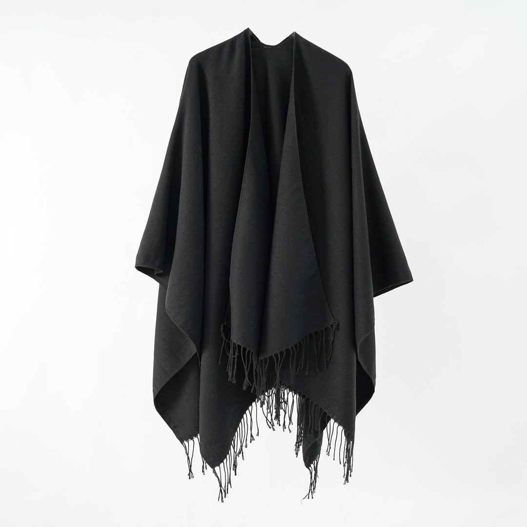 Damen Modischer Fransen-Poncho Aus Weichem Material mit Luxuriösem Fall Drune