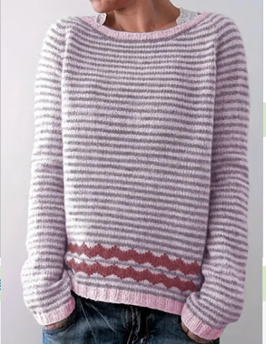 Damen nan gemusterter Norwegerstrickpullover mit weitem Rundhalsausschnitt und lässigem Oversize-Schnitt Drune
