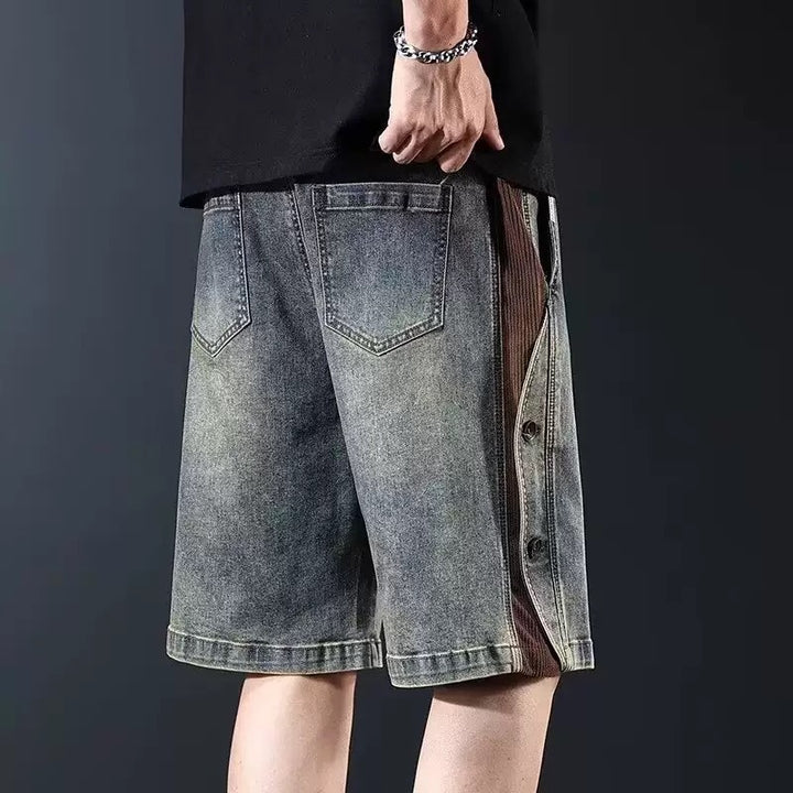 Herren lockere Denim-Shorts mit knielangem Schnitt und verstellbarem Kordelzug Drune