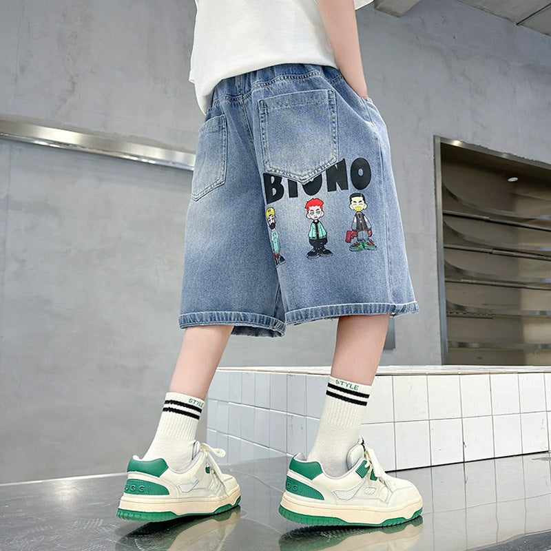 Unisex lässige Denim-Shorts mit abnehmbarem Aufdruck Drune