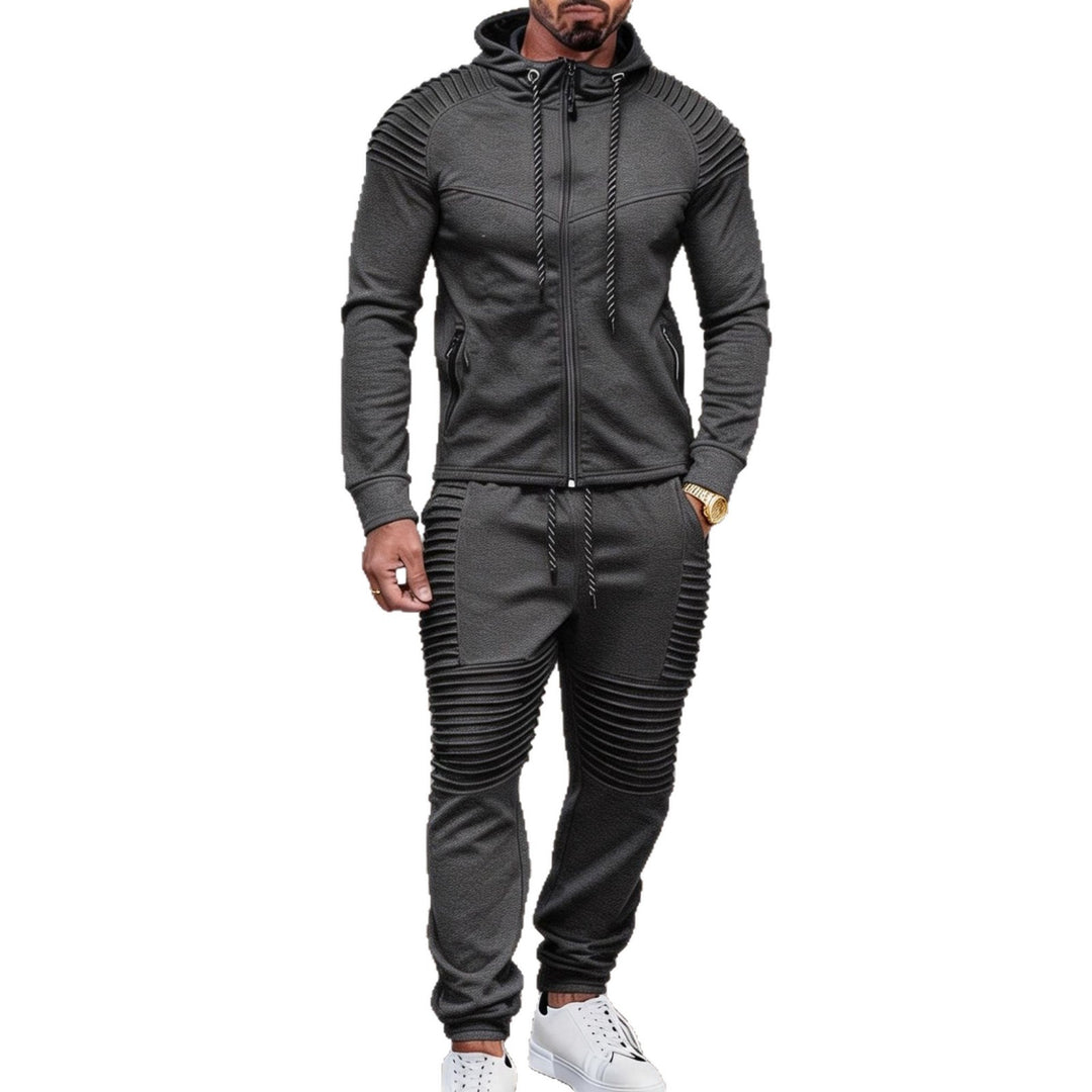 Herren sportives Kapuzen-Sweatset mit gerippten Biker-Paneelen Drune