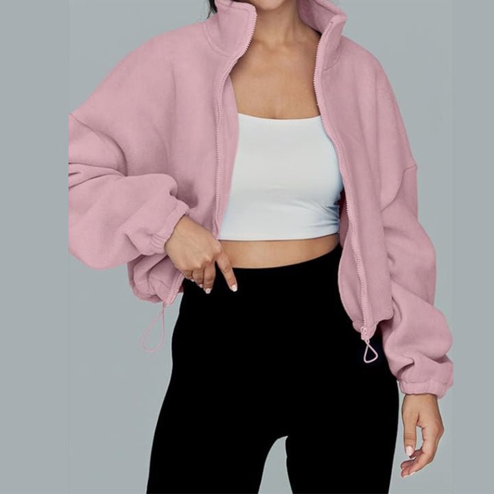 Damen modischer Oversized Pullover mit hohem Kragen und Reißverschluss Drune