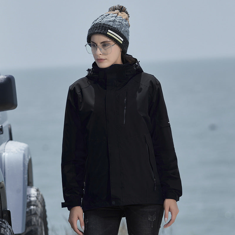 Damen Wasserdichte Outdoorjacke mit Kapuze, atmungsaktiver Membran und Multifunktions‑Reißverschlusstaschen Drune