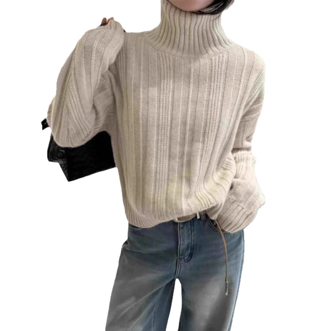 Damen lässiger Rollkragenpullover mit feinem Rippenmuster Drune
