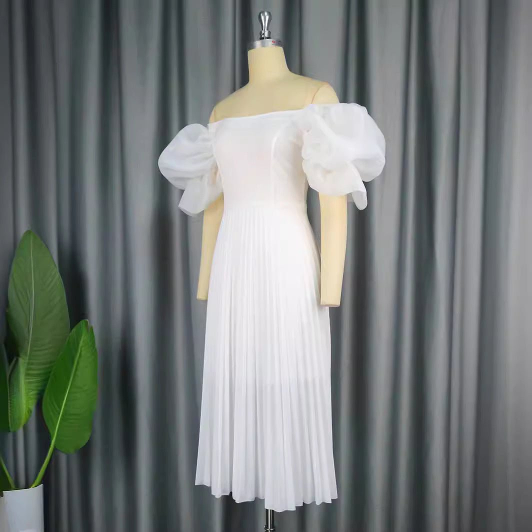 Damen Elegantes Kleid mit voluminösen Puffärmeln und schwingendem Rock Drune