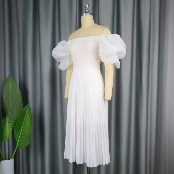 Damen Elegantes Kleid mit voluminösen Puffärmeln und schwingendem Rock Drune