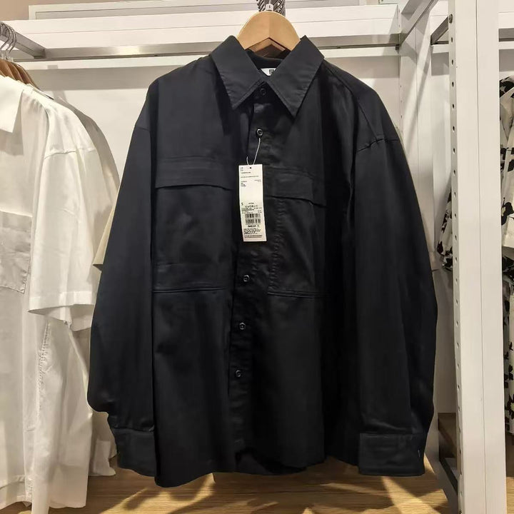 Damen lässige Overshirt mit mehreren Taschen Drune