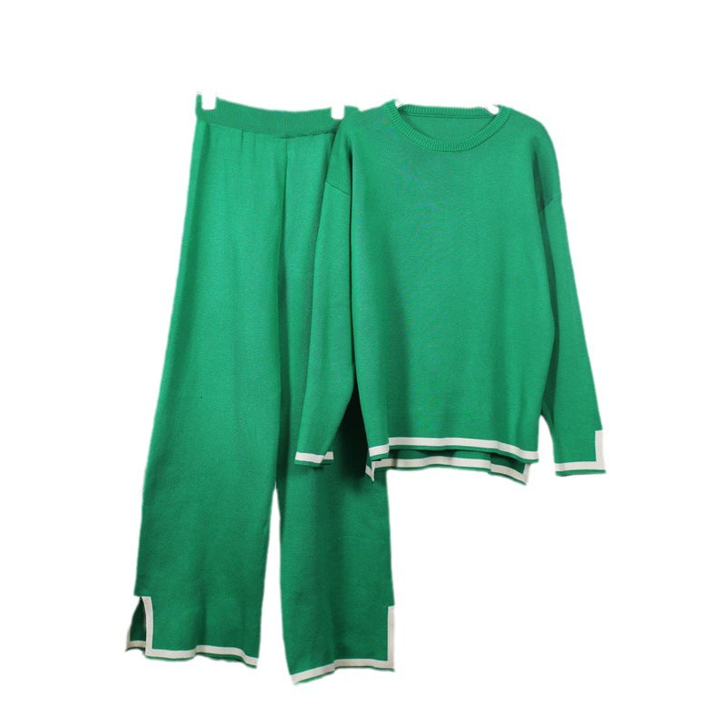 Damen Freizeit-Strickset mit kontrastierenden Abschlüssen Drune