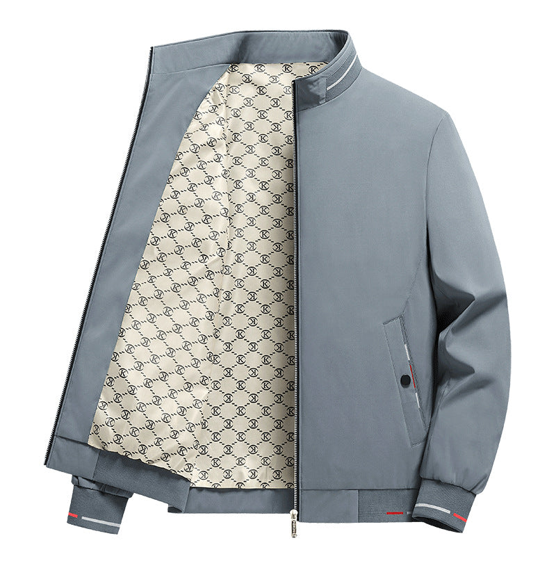 Men's  patterned-lined funnel-collar zip-up casual jacket Drune