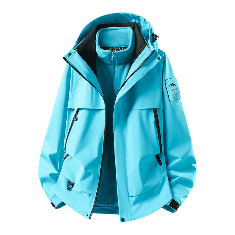 Herren modulare wasserdichte Outdoorjacke mit herausnehmbarer Fleece-Innenjacke, Kapuze und Reißverschlusstaschen Drune