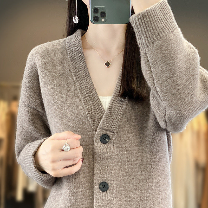 Damen Weicher Boxy-Longcardigan mit tiefem V-Ausschnitt und feiner Rippkante Drune