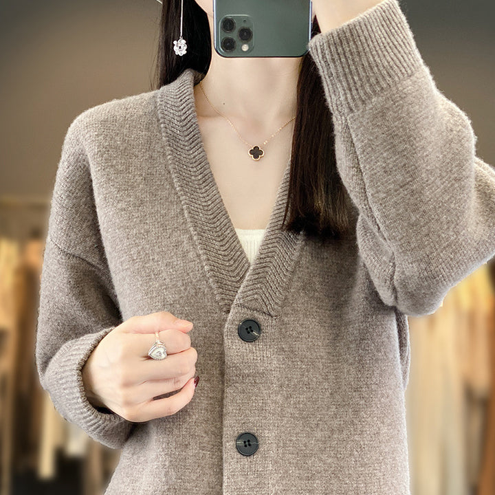 Damen Weicher Boxy-Longcardigan mit tiefem V-Ausschnitt und feiner Rippkante Drune