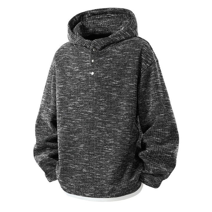 Herren Oversize Strick-Kapuzenpullover mit Druckknopf-Leiste und melierter Struktur Drune