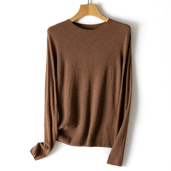 Damen Leichter strukturierter Langarm-Strickpullover mit Rundhals und feiner Crinkle-Optik Drune