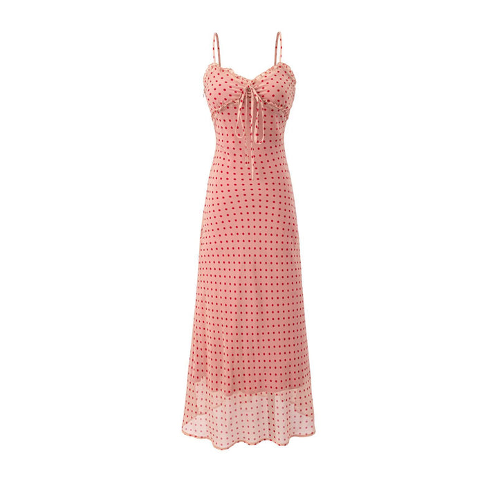 Damen Maxikleid mit schickem Punkte-Muster und verstellbaren Spaghettiträgern Drune