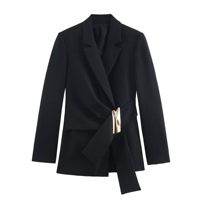 Damen Zweiteiliges Wickelblazer- und Palazzo-Anzugset mit Ziergürtel Drune