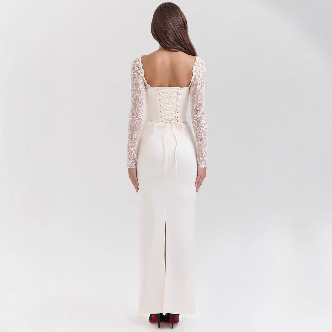 Damen Elegantes hochgeschlossenes Abendkleid mit Spitze und taillierter Silhouette Drune