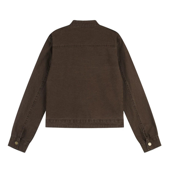 Damen Kurz geschnittene Utility-Jacke mit Stehkragen und Schulterklappen Drune