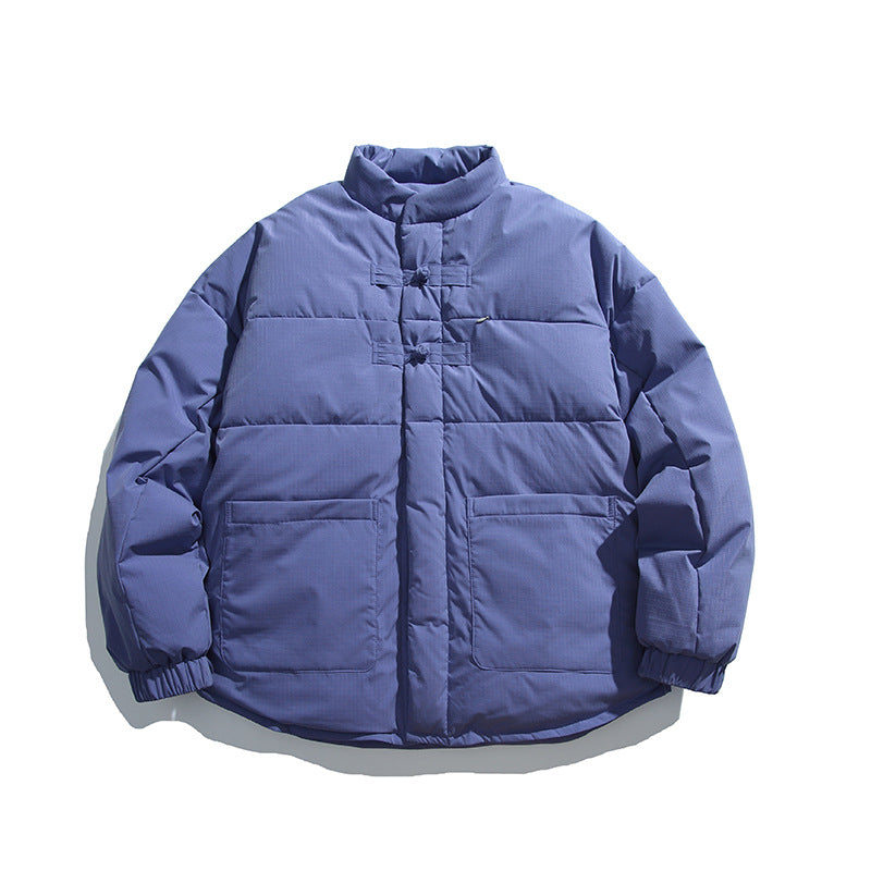 Unisex Boxy wattierte Stehkragenjacke mit chinesischen Knebelverschlüssen und großen Fronttaschen Drune