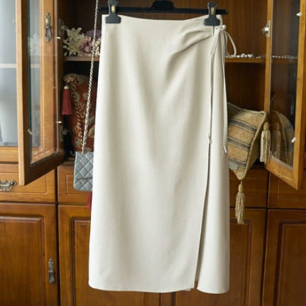 Damen Wickel-Midirock mit Taillenband und geradem Fall Drune