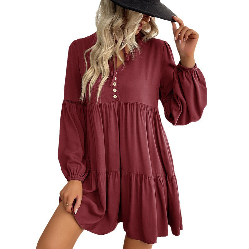 Damen Fließendes Hemdblusenkleid mit Rüschen Drune