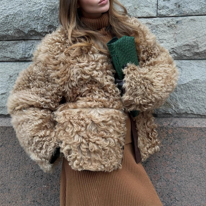 Damen Kurzjacke aus lockigem Teddy-Kunstfell mit Oversize-Schnitt Drune