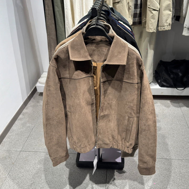 Herren Kurzblouson aus veloursiertem Wildleder mit Hemdkragen Drune