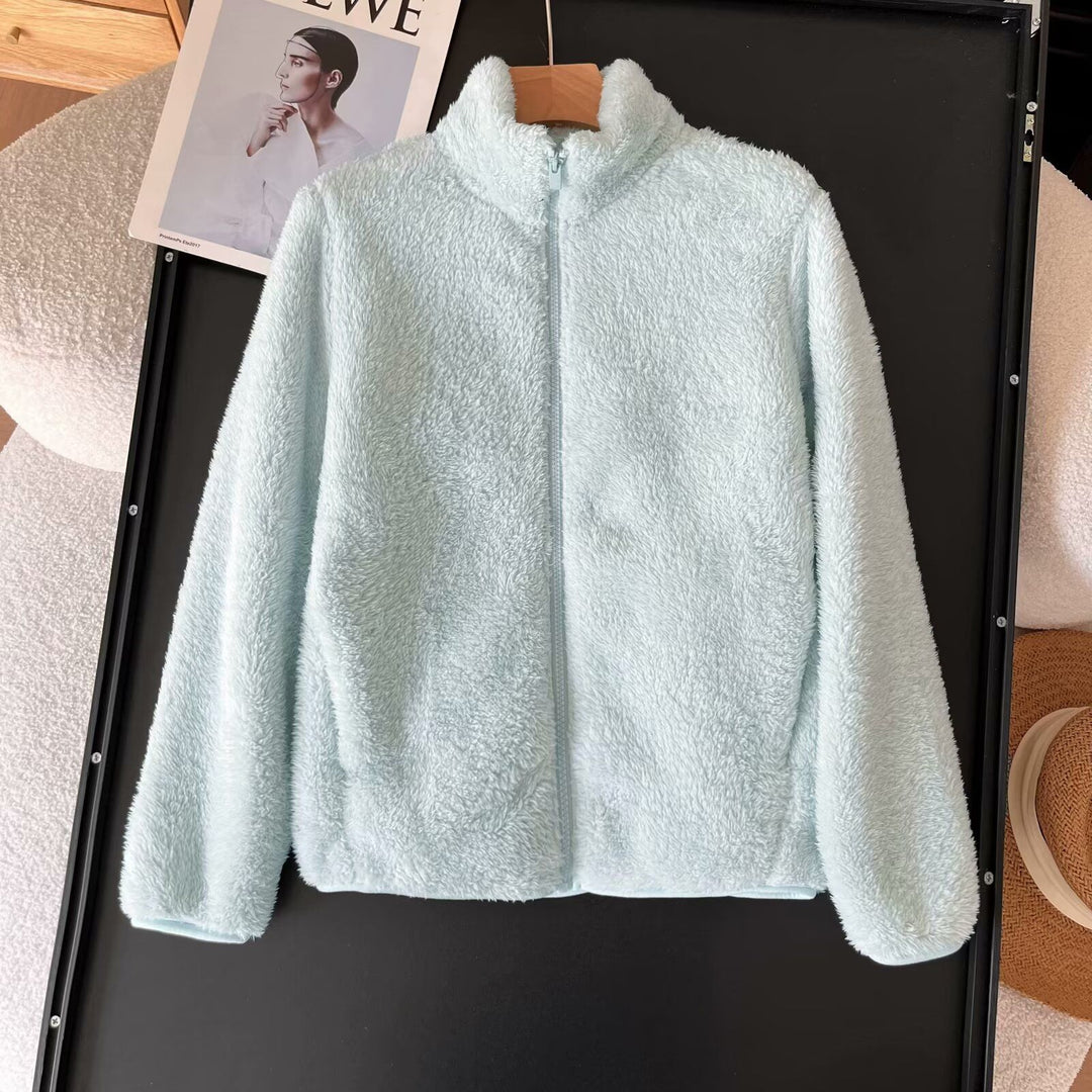 Damen Flauschige Fleecejacke mit hohem Kragen und Reißverschluss Drune