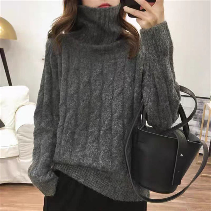 Damen Strickpullover mit hohem Kragen und Zopfmuster Drune