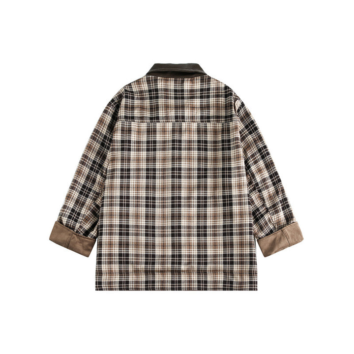 Herren Kurz geschnittener Fieldblouson im Vintage‑Workwear‑Stil mit Lederimitat‑Stehkragen und karierter Innenfütterung Drune