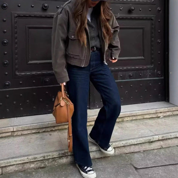 Damen trendige Oversized-Cordjacke mit praktischen Taschen und modischen Schulterdetails Drune