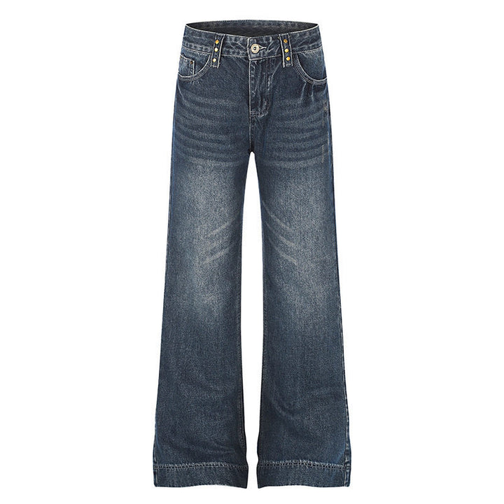 Damen Weite High‑Waist Denim Palazzo-Jeans mit weitem Bein und Vintage-Waschung Drune