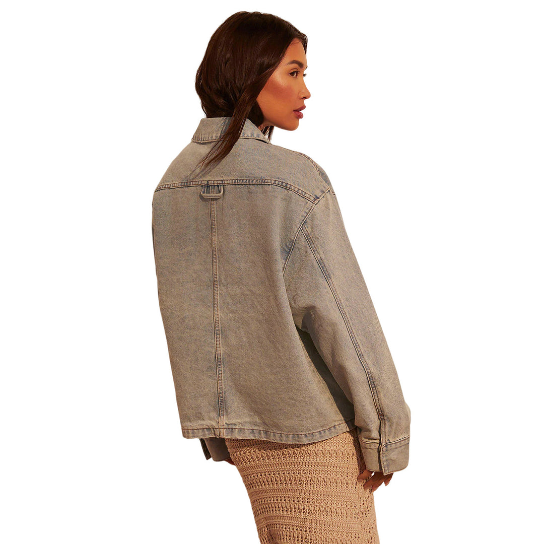 Damen Oversize-Utility-Denimjacke mit großen Pattentaschen und knöpfbarer Front Drune