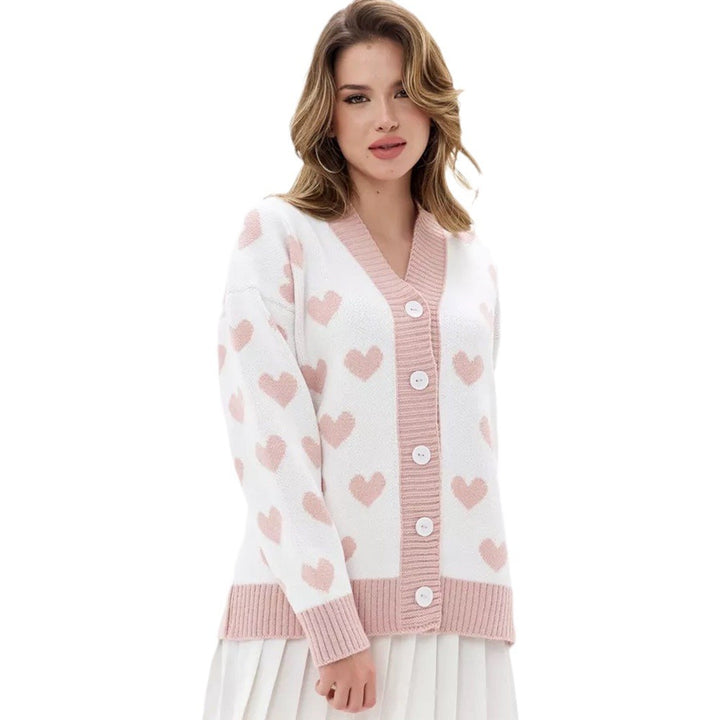 Damen Strickjacke mit Herzmuster und Knopfdetails Drune