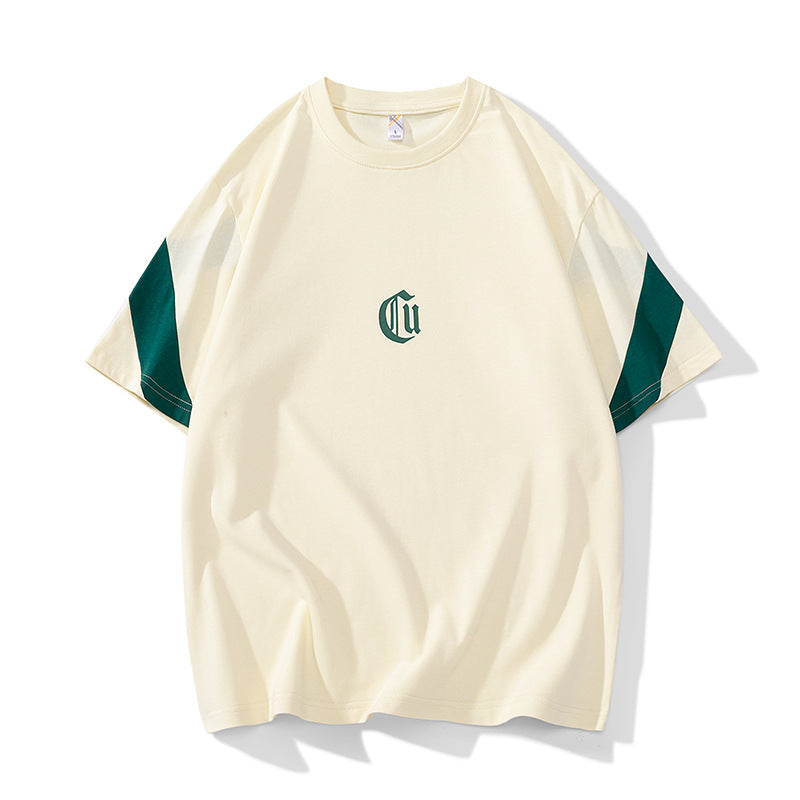 Herren Oversize-Baumwoll-T-Shirt mit Kontrastärmeln und Gothic-Logo Drune