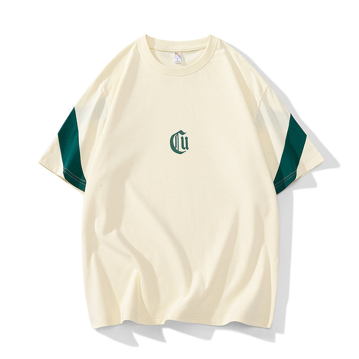 Herren Oversize-Baumwoll-T-Shirt mit Kontrastärmeln und Gothic-Logo Drune