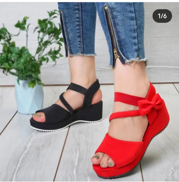 Damen Wedge-Sandalen mit eleganter Schleifenapplikation und rutschfester Sohle Drune