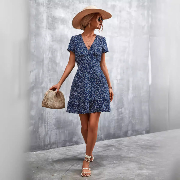 Damen Sommerliches Minikleid mit floralem Design und verspieltem Saum Drune
