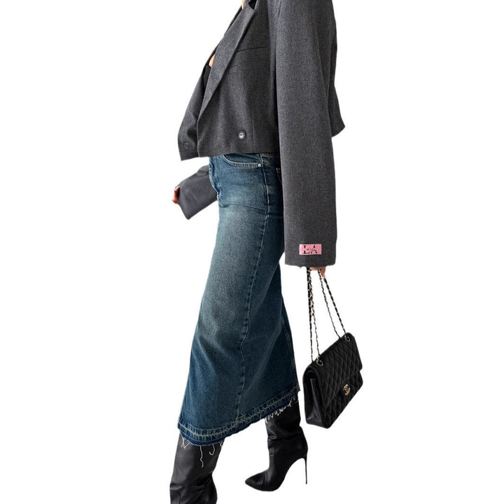 Damen Jeansrock mit hohem Schlitz im modernen Used-Look Drune