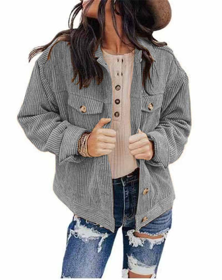 Damen lässige Kordjacke im Oversized-Schnitt mit Knopfdetails Drune