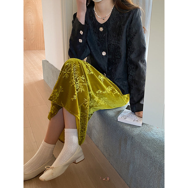 Damen elegante, strukturierte Kurzjacke mit floralem Dessin Drune
