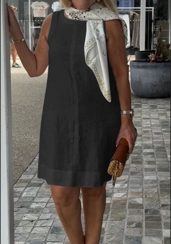 Damen Sommerkleid aus leichtem Leinenstoff mit modischem Halstuch Drune