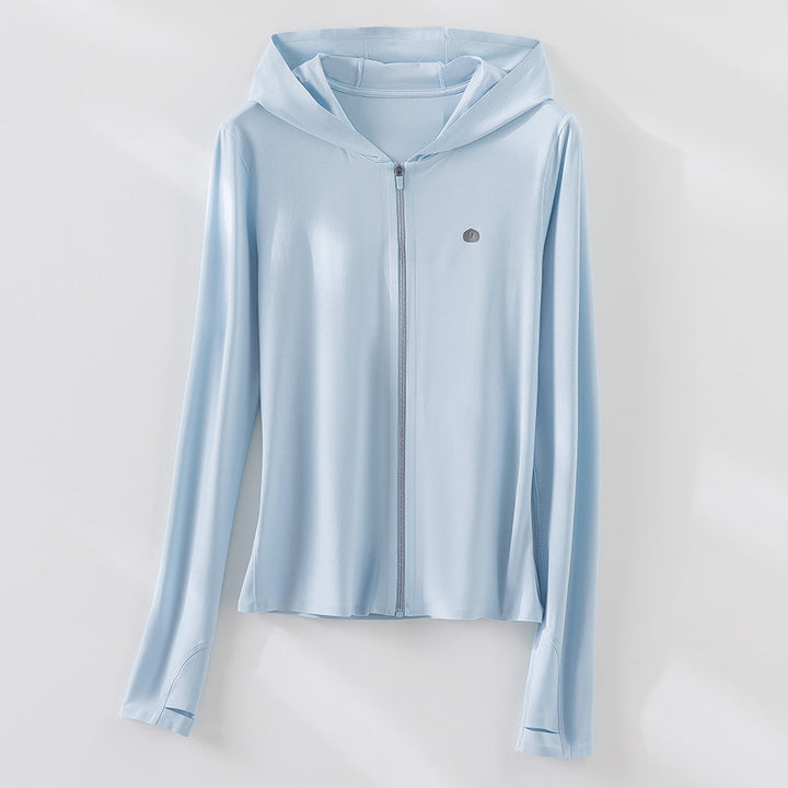 Damen Leichte Kapuzenjacke mit durchgehendem Reißverschluss, Slim‑Fit und Daumenloch Drune