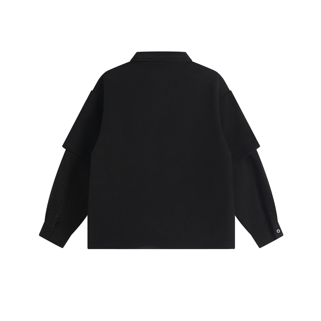 Damen Lagenlook-Sweatshirt mit Polokragen und aufgesetzten Stick-Patches Drune
