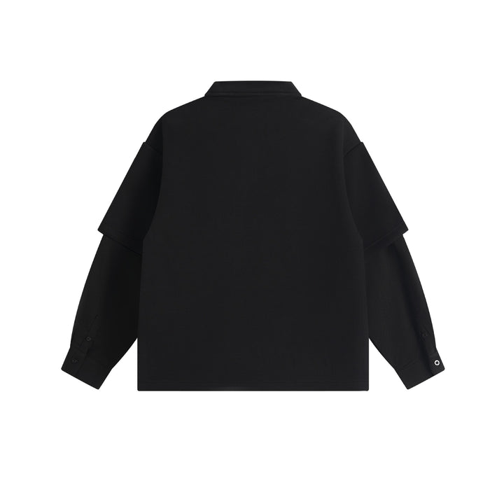 Damen Lagenlook-Sweatshirt mit Polokragen und aufgesetzten Stick-Patches Drune