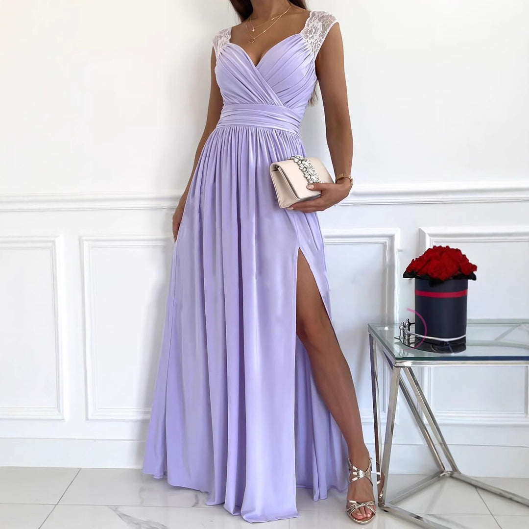 Damen Abendkleid mit tiefem Ausschnitt und Schlitz Drune