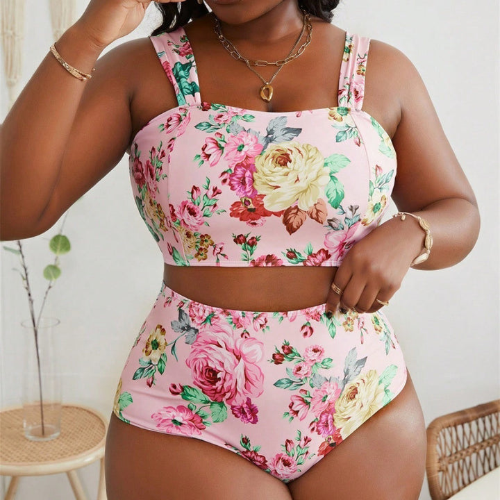 Damen Bikini-Set mit floralem Crop-Top und hohem Taillen-Schnitt Drune