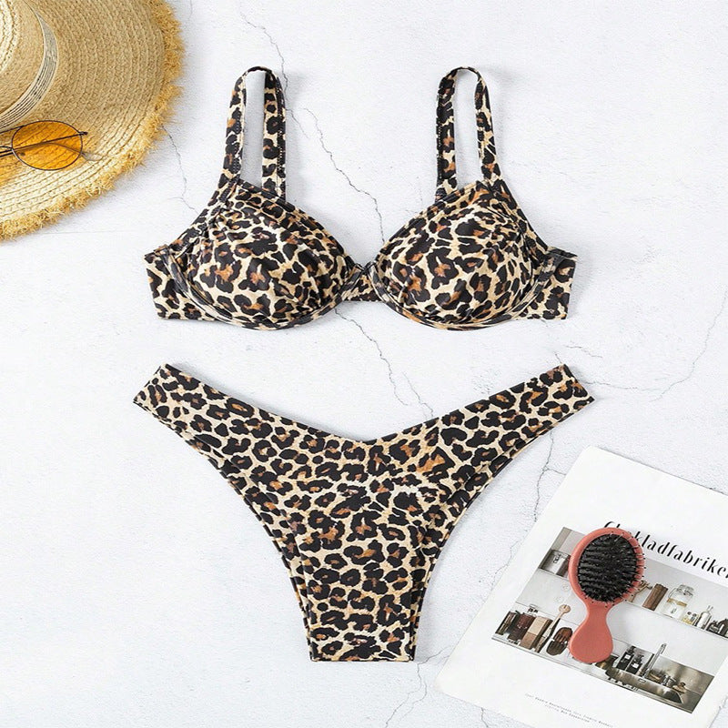 Damen Triangel-Bikini mit tierischem Muster und elegantem V-Ausschnitt Drune